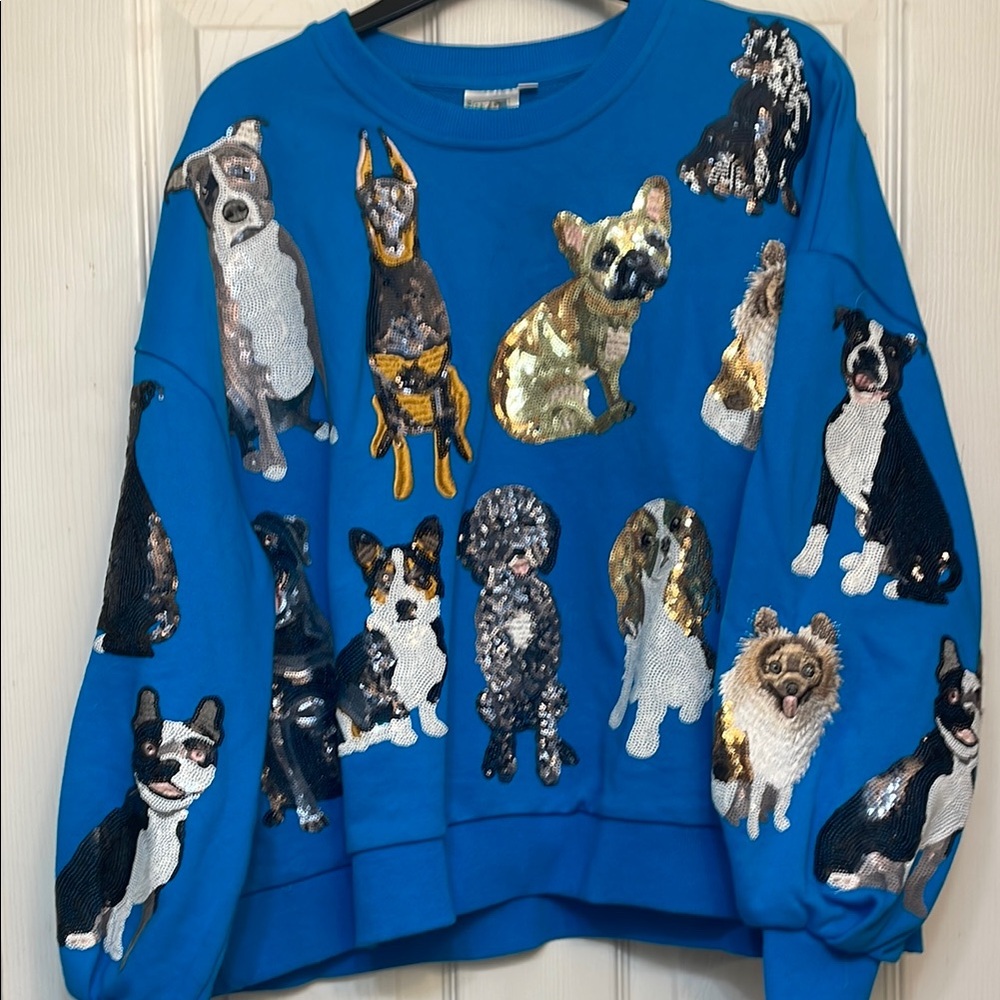 Blue Dog Patterned Sweatshirt Queen of sparkles